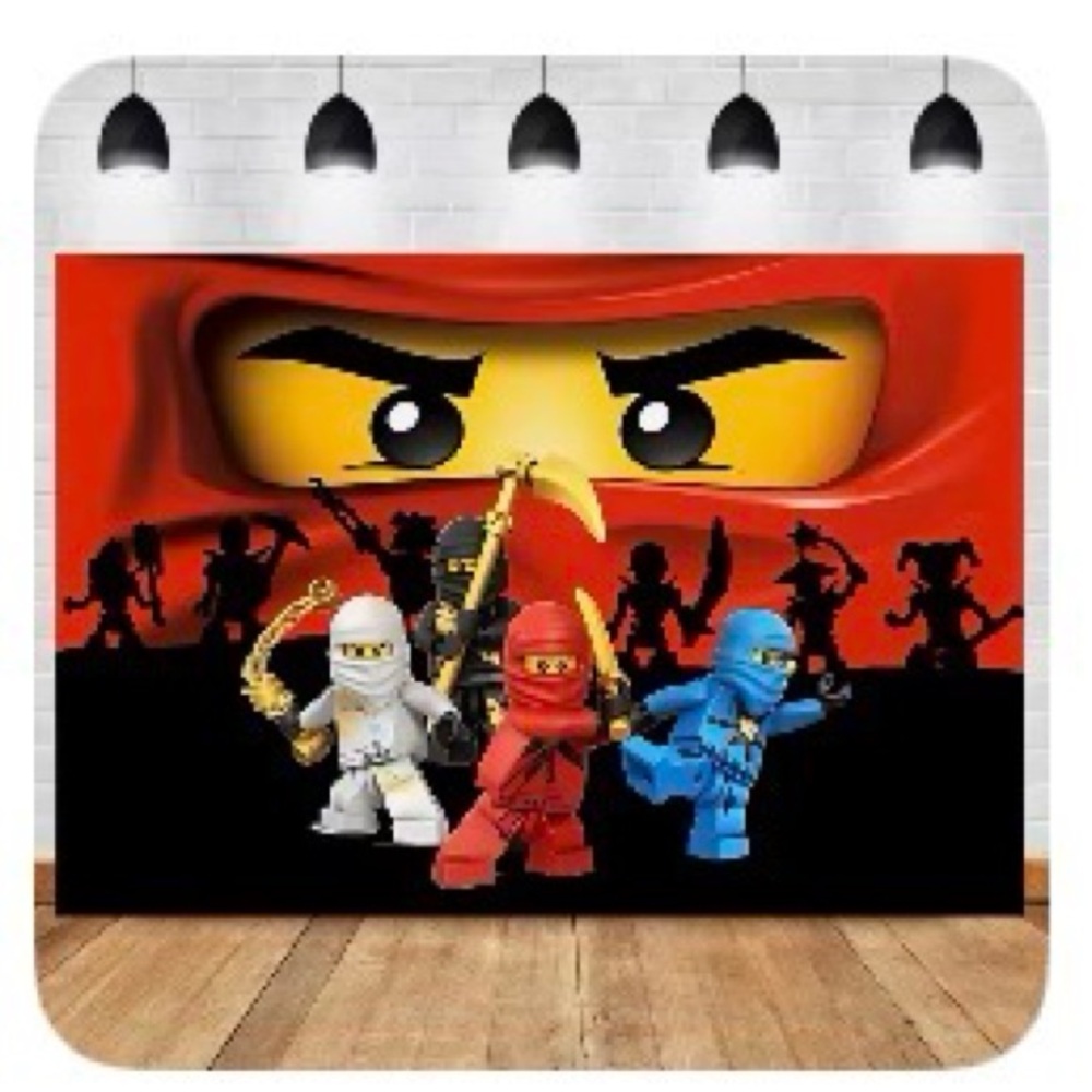 New Ninja Birthday Party Backdrop Banner with Red and Blue